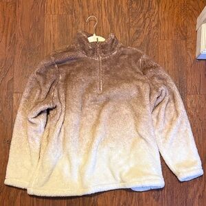 Cozy Brown and Cream Fleece Pullover denim & co.